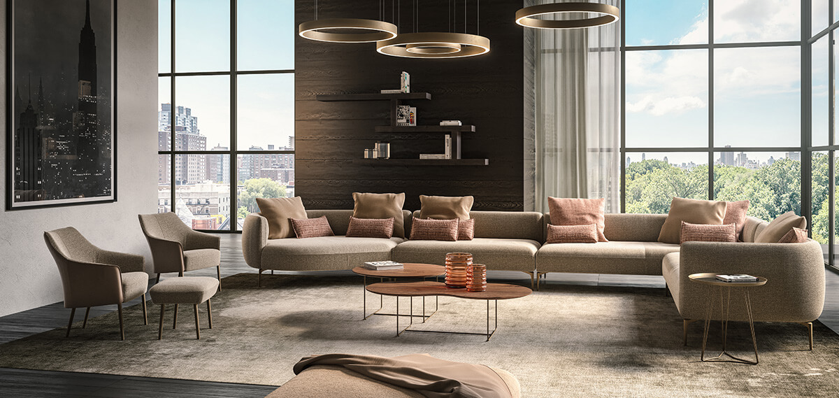 intérieur design avec meubles aux formes arrondies